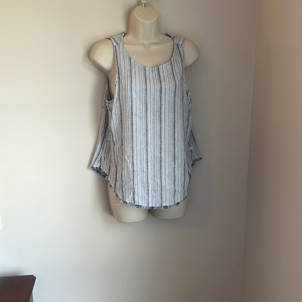 Blue and white fringed tank